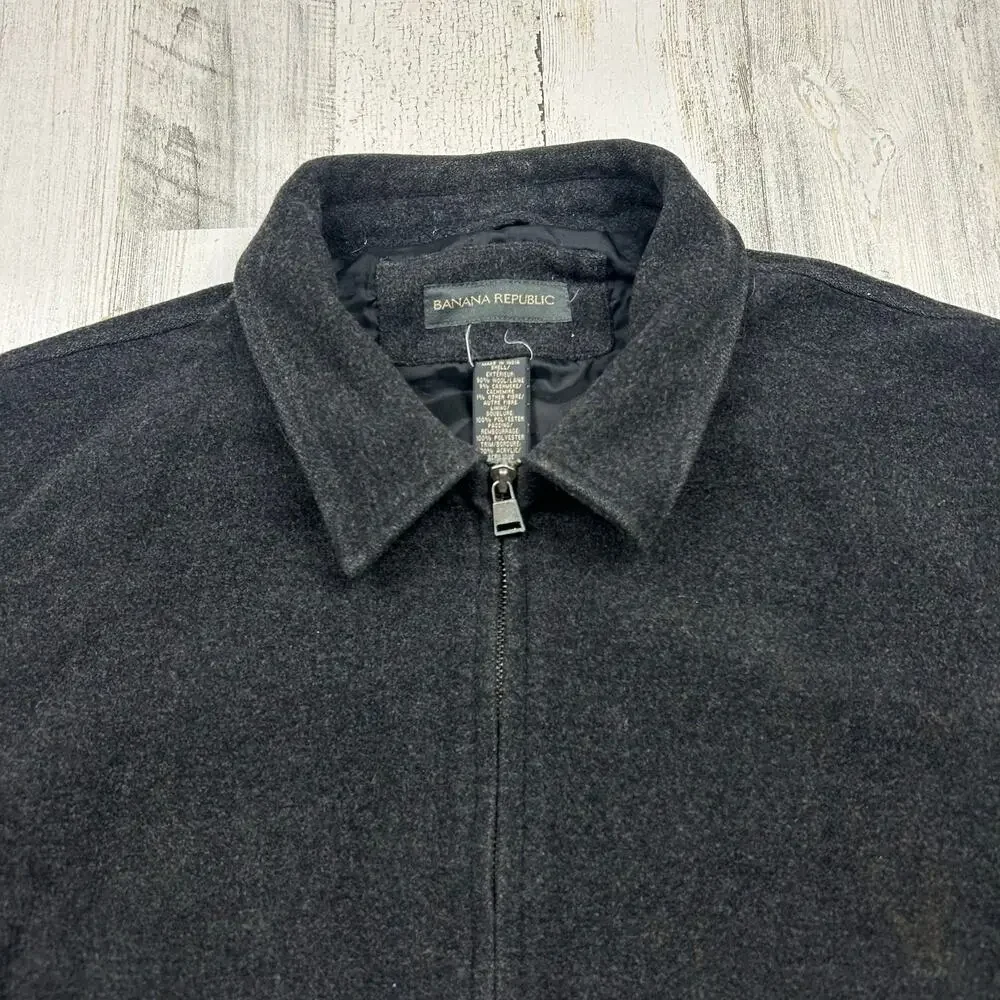 Banana Republic Wool Cashmere Jacket Mens M Charcoal Gray Full Zip Bomber Coat